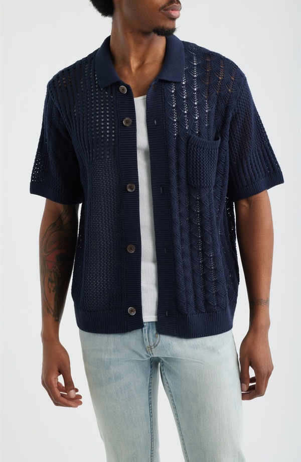 オベイ メンズ トップス シャツ カーディガン Obey Preston Short Sleeve Cardiganavy ネイビー|ReVida 店