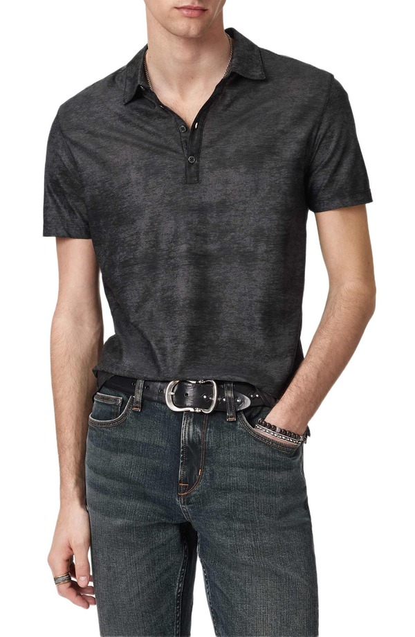 ジョンバルベイトス メンズ トップス スポーツシャツ 綿織物 John Varvatos Olivari Slub Cotton Piqu Polo Black 黒いこと