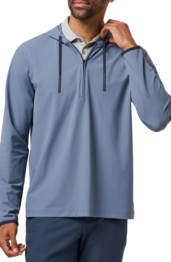トラビスマヒュー メンズ アウター パーカー・スウェット ハーフジップ TravisMathew Hero Hour Performance Half Zip Hoodie Bering Sea|ReVida 店