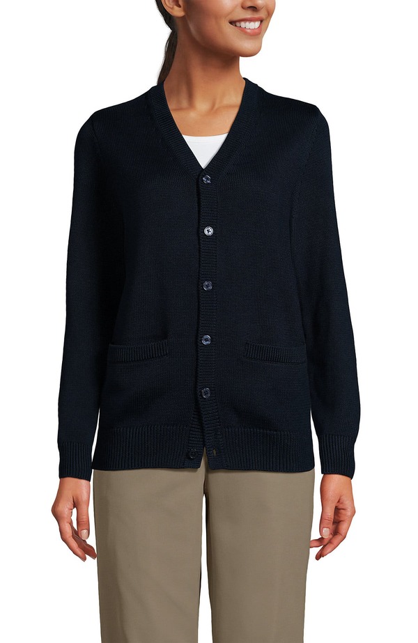 ランズエンド レディース アウター パーカー・スウェット カーディガン Lands' End School Uniform Adult Legacy Varsity Cardigan Classic Navy ネイビー|ReVida 店