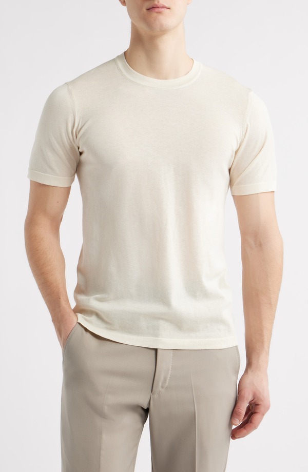 ジャックビクター メンズ トップス シャツ クルーネック シルク コットン Jack Victor Wellington Cotton & Silk Crewneck T-Shirt Ecru エクリュ