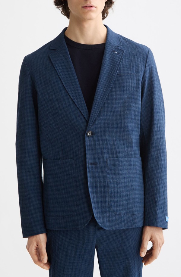 スコッチアンドソーダ メンズ アウター ジャケット・ブルゾン レギュラーフィット コットン Scotch & Soda Regular Fit Unconstructed Cotton Stretch Seersucker Suit Jacket Sky Captain Mini Check チェック