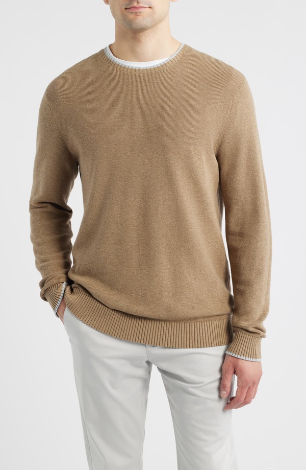 ジョニー オー メンズ アウター パーカー・スウェット クルーネック セーター シルク コットン johnnie-O Hatched Cotton & Silk Blend Crewneck Sweater Alpaca