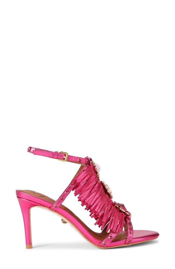 カートジェイガーロンドン レディース シューズ ヒール サンダル アンクル フリンジ Kurt Geiger London Jewel Fringe Ankle Strap Sandal Bright Pink ピンク｜ReVida 店