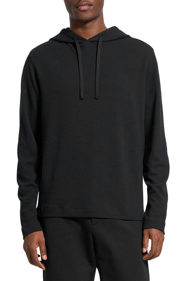 行動論理 メンズ アウター パーカー・スウェット Theory Delroy Studio Textured Hoodie Black - 001 黒いこと