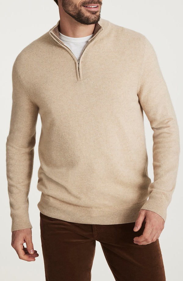 34ヘリテージ メンズ アウター パーカー・スウェット ハーフジップ ウール セーター シルク 34 Heritage Cashmere, Silk & Wool Quarter Zip Sweater Beige ベージュ|ReVida 店