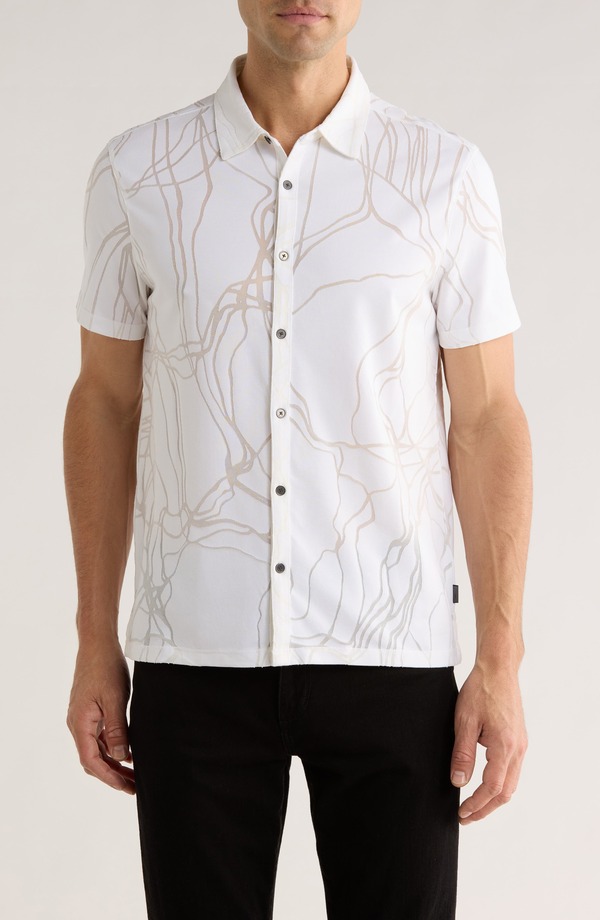 ジョンバルベイトス メンズ トップス シャツ John Varvatos Elio Tangled Burnout Short Sleeve Button-Up Shirt White ホワイト