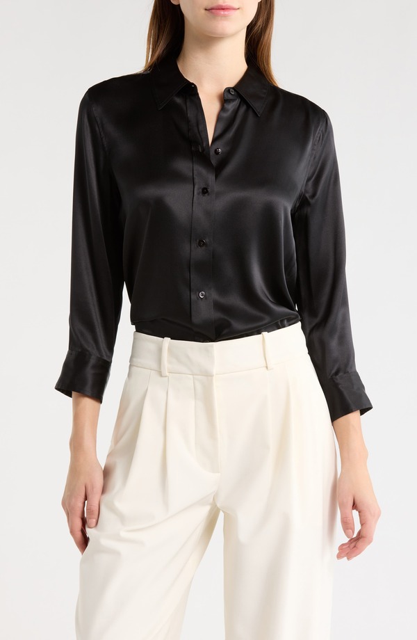 ラジャンス レディース トップス プルオーバー 地絹 トップ L\u0027AGENCE Dani Silk Charmeuse Blouse Black/Black 黒いこと