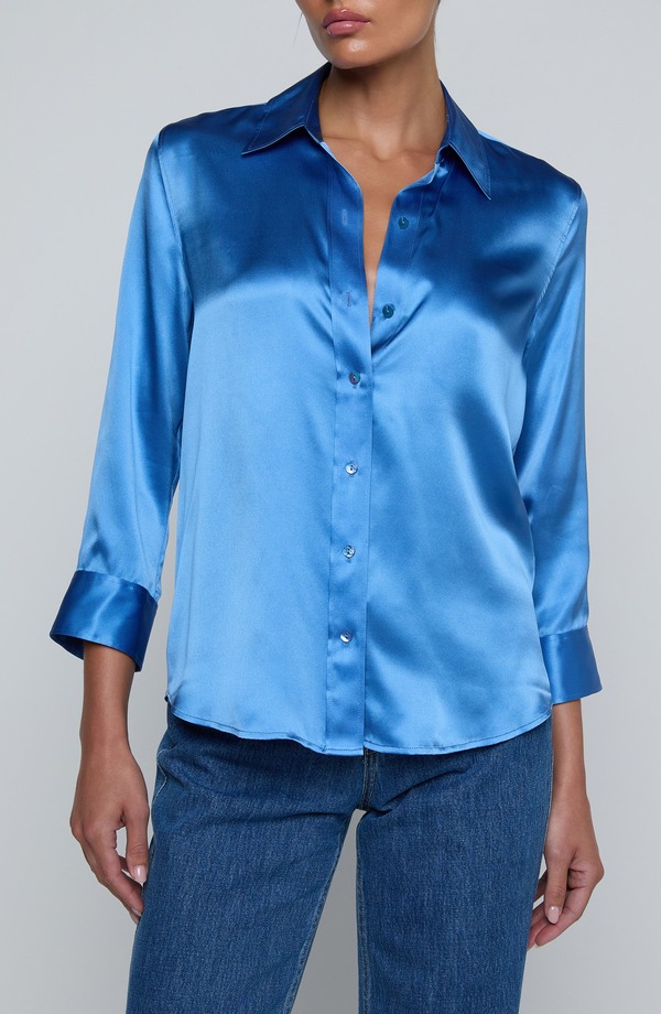 ラジャンス レディース トップス プルオーバー 絹地 トップ L\u0027AGENCE Dani Silk Charmeuse Blouse Regatta Blue 青色