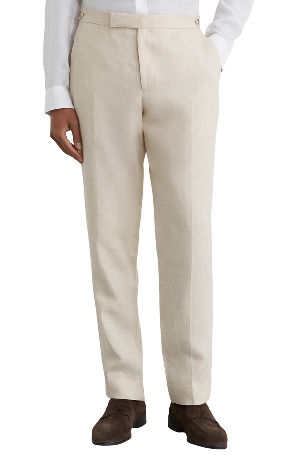レイス メンズ ボトムス 心地好いズボン下 リネン Reiss Atlantic Tailored Fit Linen Pantstone 石ころ