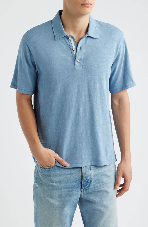 ラグアンドボーン メンズ トップス スポーツシャツ 綿織物 rag \u0026 bone Classic Flame Cotton Polo Fog Blue 青み
