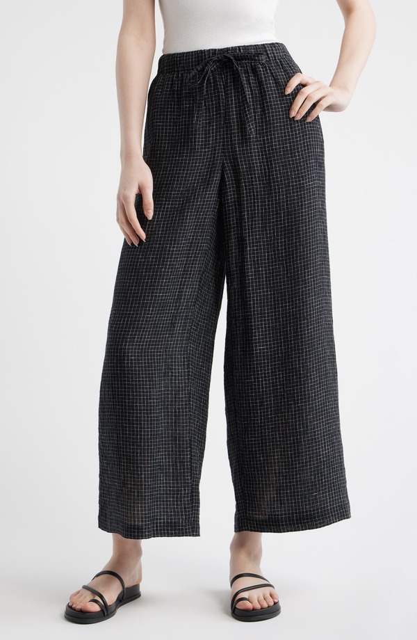 エイリーンフィッシャー レディース ボトムス レギンス ワイドレッグ ズボン下 アンクル Eileen Fisher Windowpane Check Wide Leg Ankle Pants Black White 白いこと