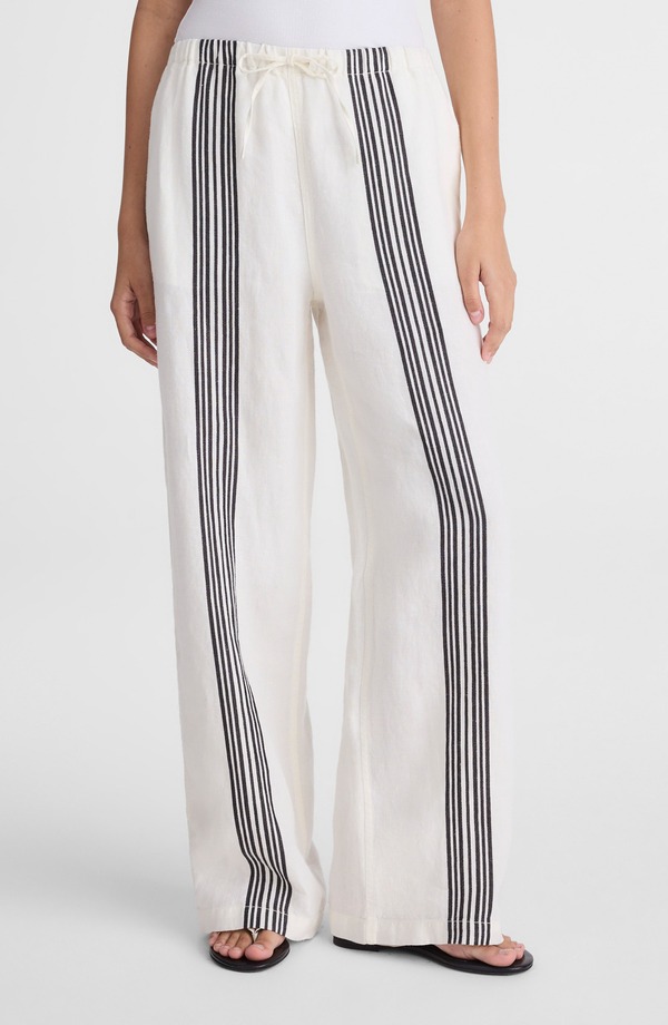 メイドウェル レディース ボトムス レギンス ズボン下 リネン Madewellinen Blend Pull-On Pants Bold Placement Stripe Black 黒いこと
