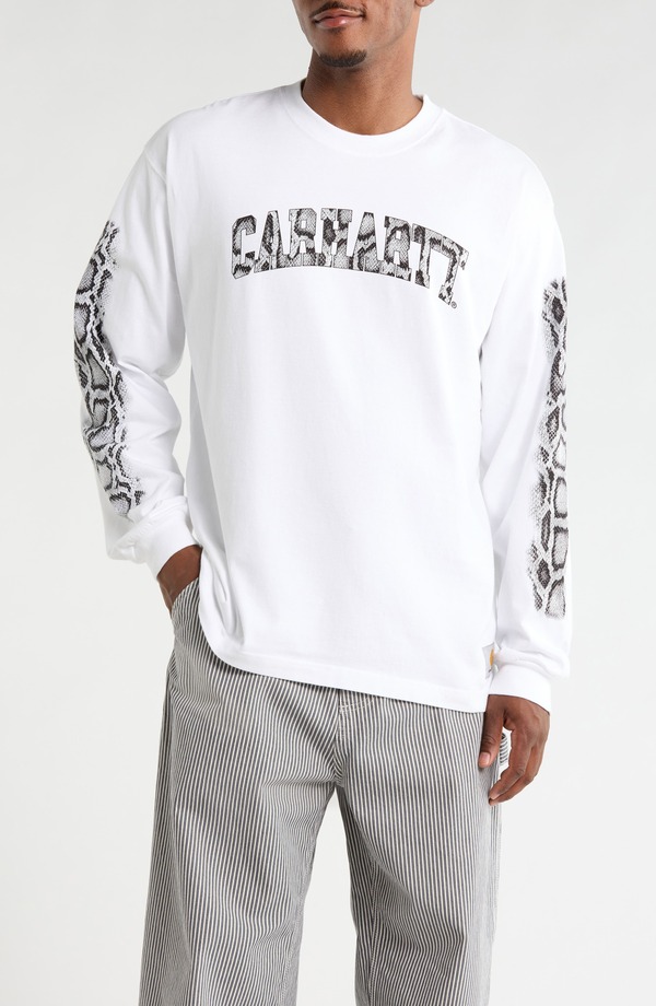 鉄道車両ハート型 メンズ アウター パーカー・スウェット プルオーバー 綿織物 ロゴタイプ Carhartt Work In Progress Camo Logo Long Sleeve Organicotton T-Shirt White 白いこと