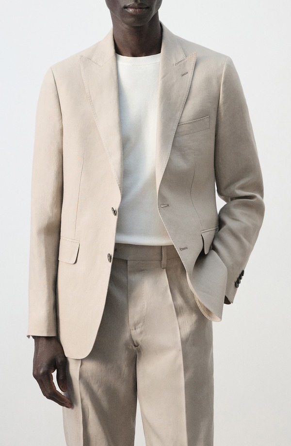 マンゴ メンズ アウター 上衣・上衣 か細い相応う スポーツジャケット リネン MANGO Amalfi Linen Slim Fit Blazer Beige ベージュ