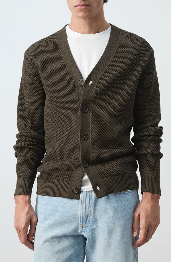 マンゴ メンズ アウター パーカー・スウェット 綿織物 ジレー MANGO Microstructure Cotton Blend Cardigan Chocolate 黒茶