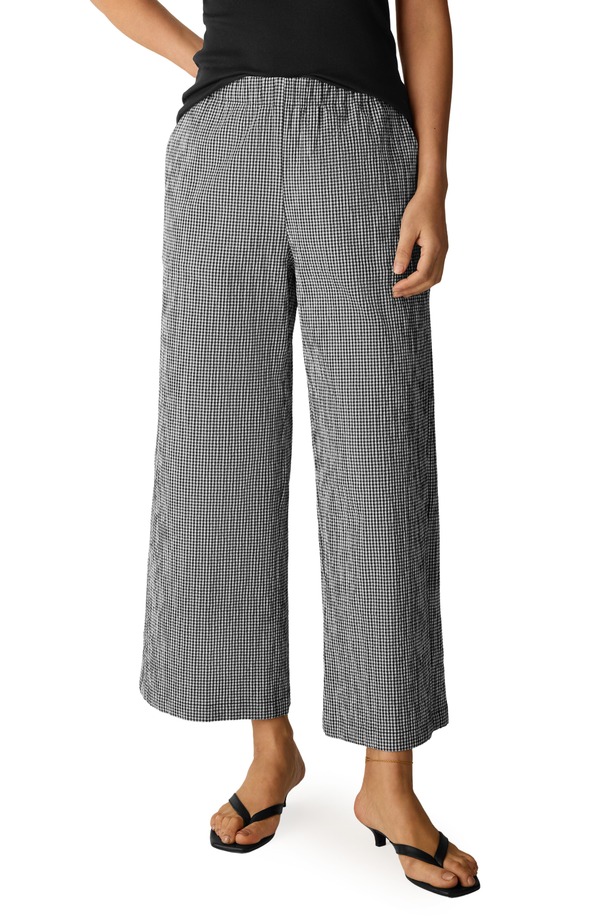 エイリーンフィッシャー レディース ボトムス レギンス ワイドレッグ 刷り上げる ズボン下 アンクル Eileen Fisher Check Print Wide Leg Ankle Pants Black/ White 白いこと