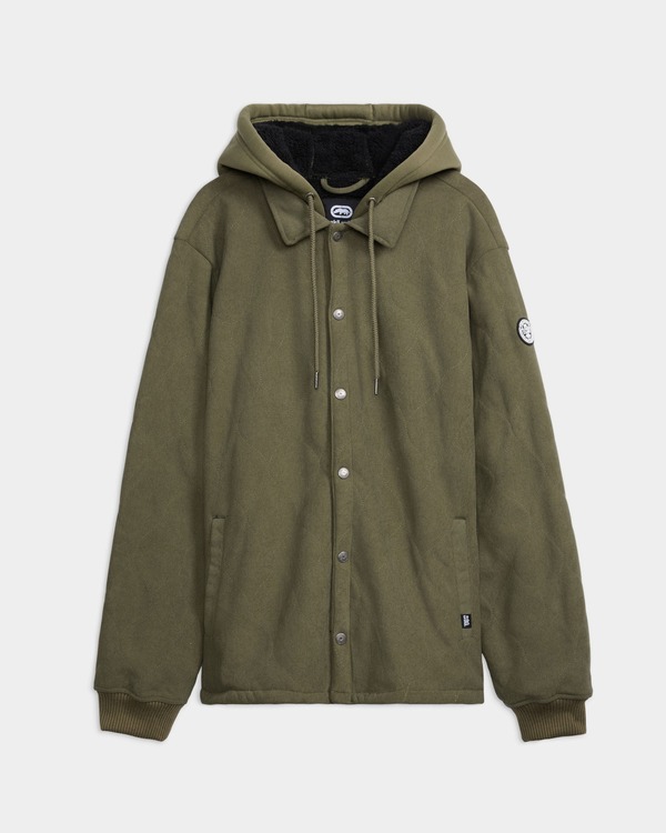 山びこ メンズ アウター 上衣・上衣 ECKO Hunter faux shearling Varsity Jacket Olive Green 緑であること