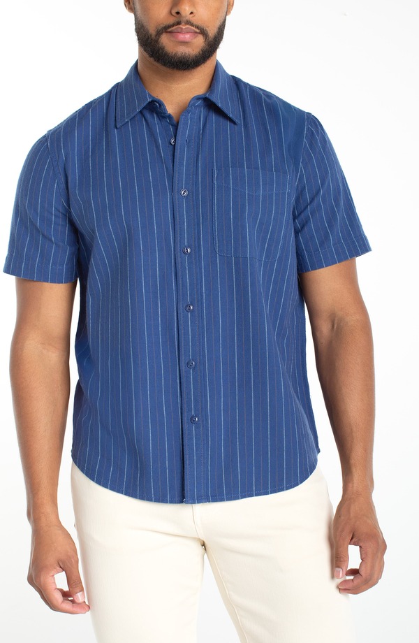 リヴァプール ロサンゼルス メンズ トップス シャツ コットン Liverpoolos Angeles Pinstripe Short Sleeve Cotton Button-Up Shirt Blue Multi ブルー｜ReVida 店 23,850円