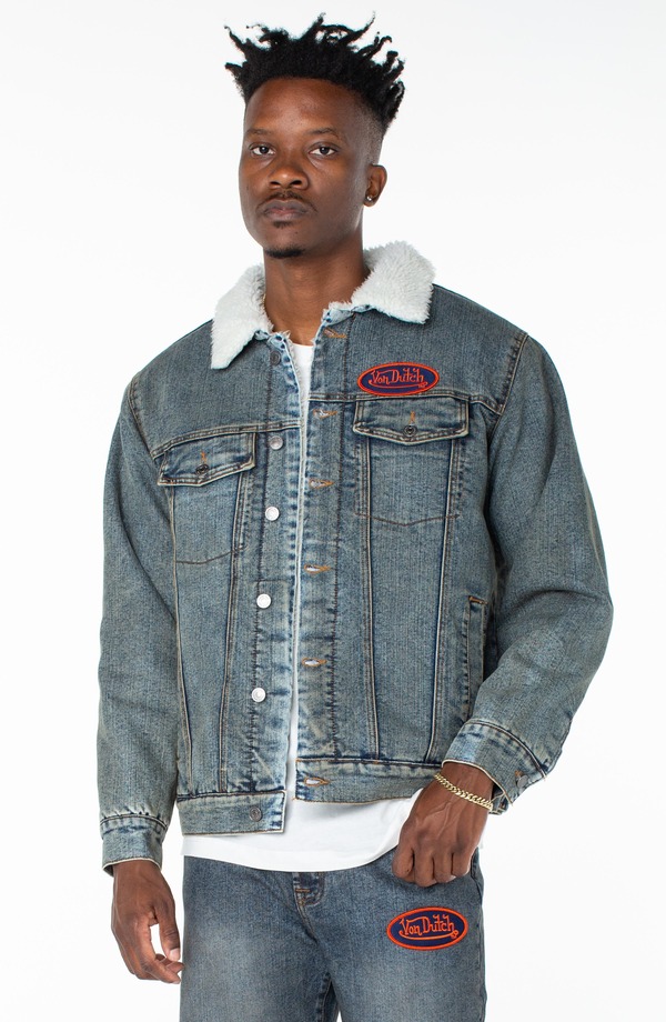 フォンダッチ メンズ ボトムス デニムパンツ ジャケット Von Dutch Piston Denim Trucker Jacket Hazestone デニム｜ReVida 店