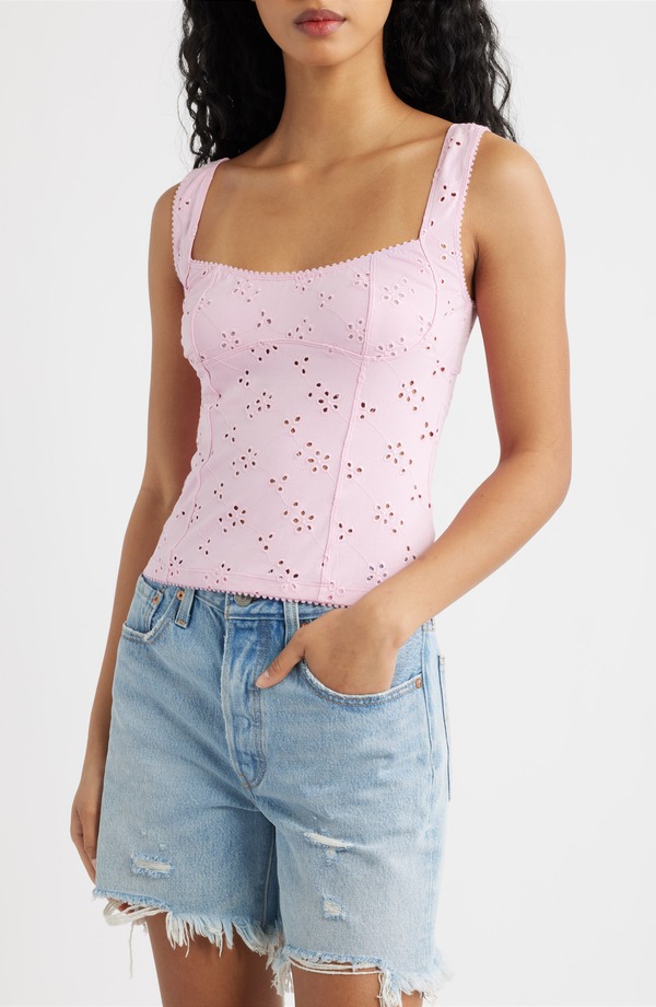 フリーピープル レディース トップス シャツ ニット Free People Full Bloom Eyelet Knit Camisole Sweet Dream｜ReVida 店