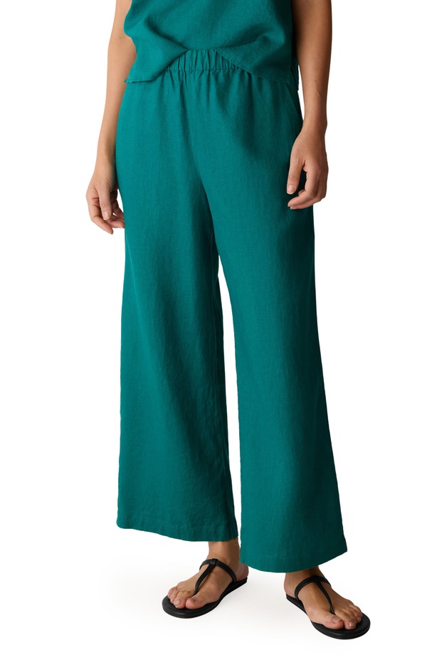 エイリーンフィッシャー レディース ボトムス レギンス ワイドレッグ ズボン下 リネン Eileen Fisher Linen Wide Leg Pants Teal ティール
