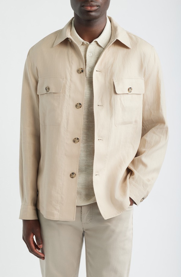 主任者 メンズ トップス プルオーバー リネン 上衣 BOSS Carper Linen Jacket Open Beige ベージュ