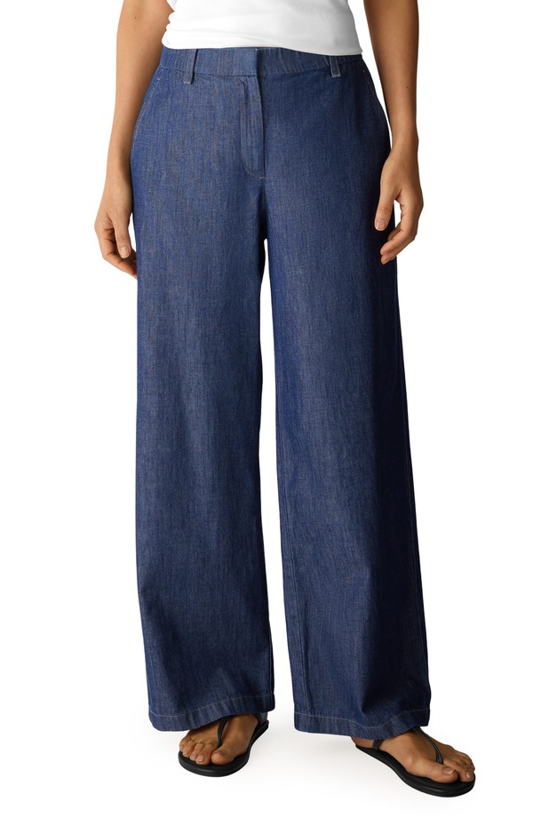 エイリーンフィッシャー レディース ボトムス ジーンズズボン下 ワイドレッグ 綿織物 Eileen Fisher Wide Leg Organicotton Denim Pants Dark Indigo インディゴ