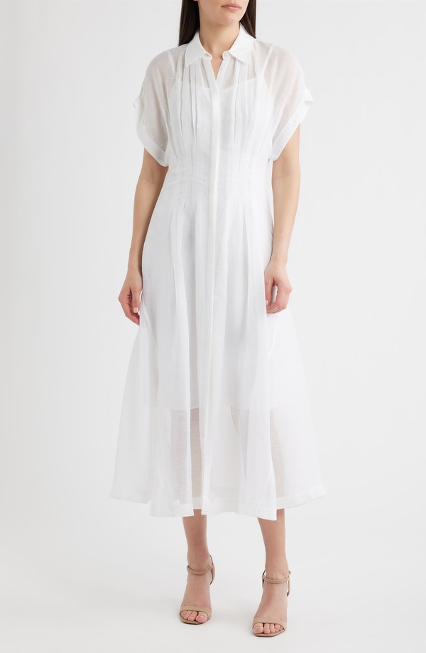 主任者 レディース トップス 衣裳 筋目 プルオーバー シアー BOSS Davinata Pleated Sheer Shirtdress Bright White 白いこと