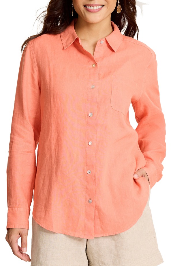 トッミーバハマ レディース トップス シャツ リネン Tommy Bahama Coastalina Linen Button-Up Shirt Peach Gelato ピーチ｜ReVida 店