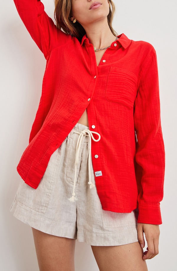 レイルズ レディース トップス シャツ コットン Rails Ellis Organicotton Gauze Button-Up Shirt Cherry|ReVida 店