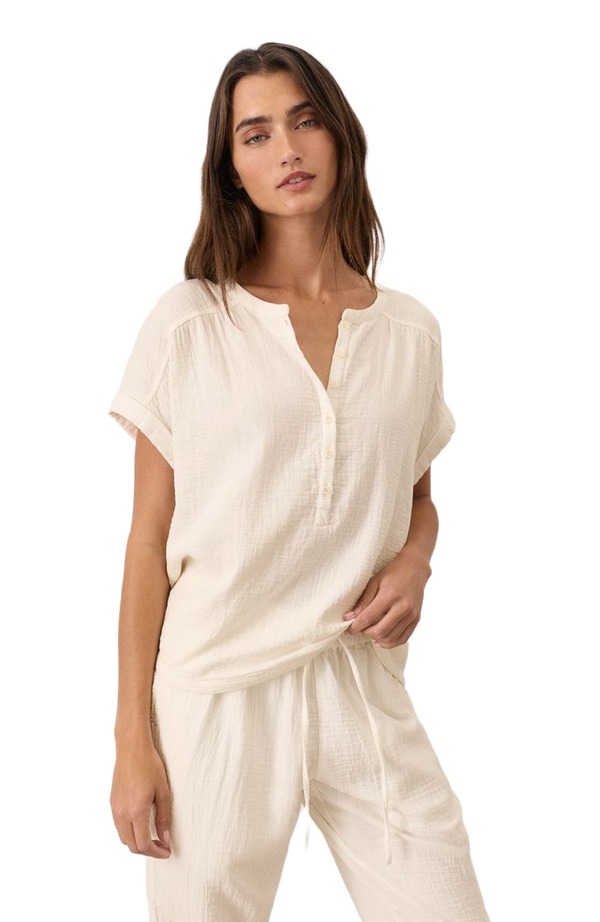 パクト レディース トップス シャツ コットン Pact Organicotton Coastal Double Gauze Short Sleeve Popover Cream クリーム|ReVida 店