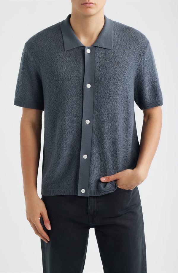 フレーム メンズ トップス シャツ ウール カーディガン FRAME Short Sleeve Wool Cardigan Blue Grey グレー|ReVida 店