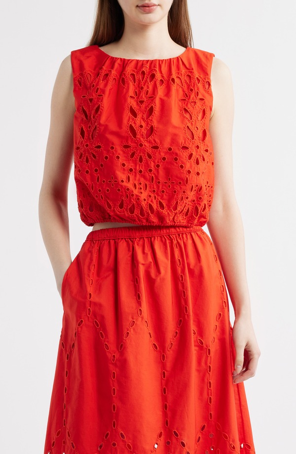 メイドウェル レディース トップス シャツ ノースリーブ 刺繍 Madewell Embroidered Sleeveless Poplin Bubble Top Wild Poppy｜ReVida 店