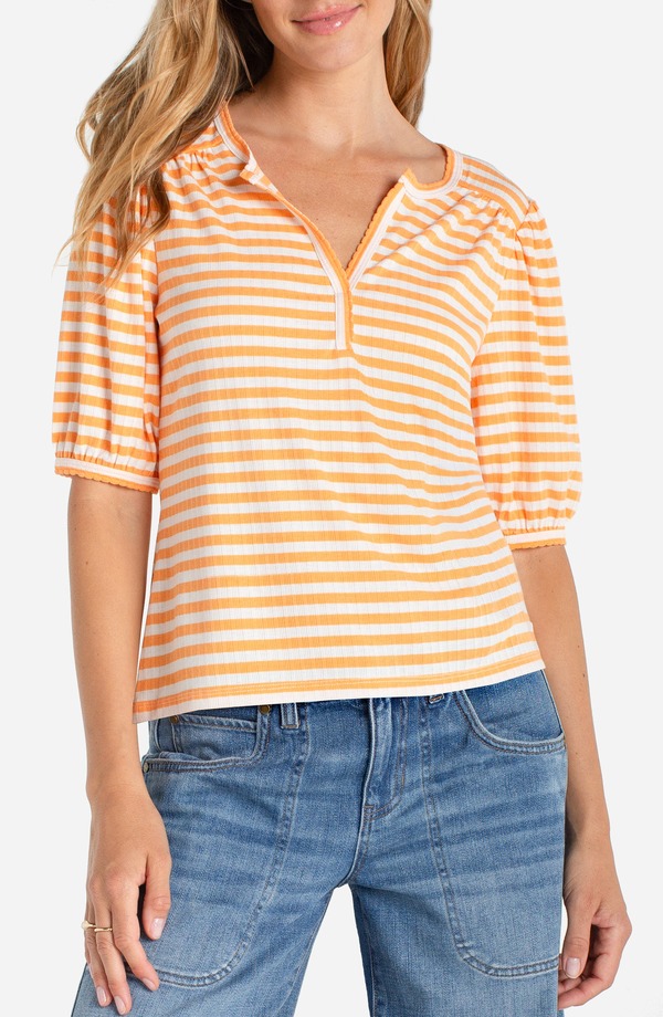 リヴァプール ロサンゼルス レディース トップス シャツ Liverpoolos Angelestripe Split Neck Top Orange/ White ホワイト|ReVida 店
