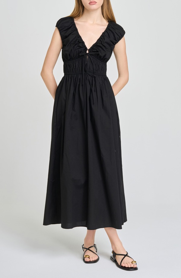 ワイフ レディース トップス ワンピース ギャザー ミディ コットン WAYF Liv Ruched Stretch Cotton Poplin Midi Dress Black ブラック|ReVida 店