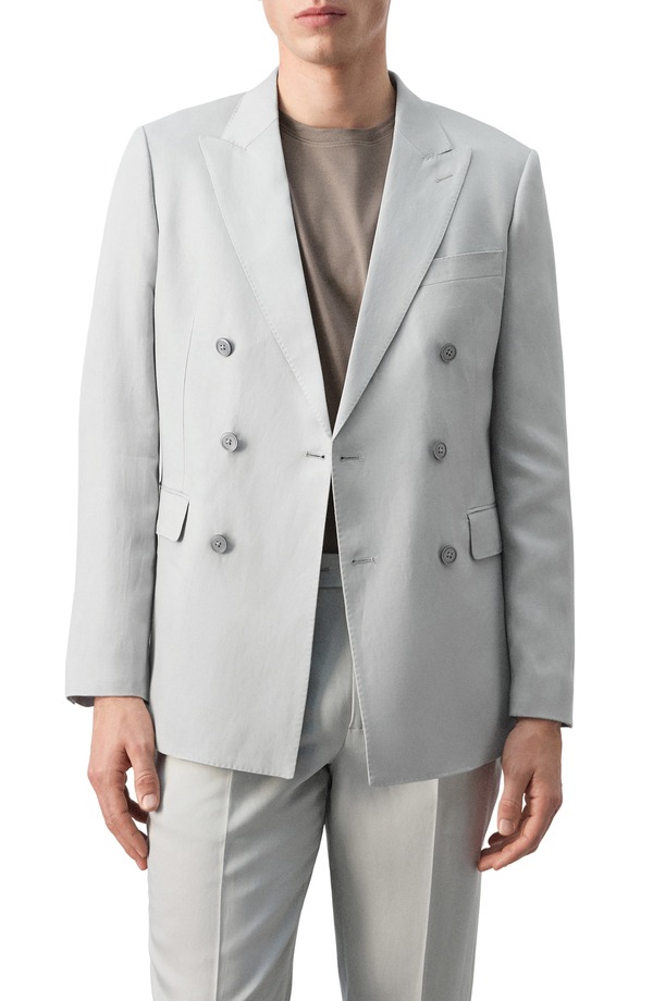 マンゴ メンズ アウター 上衣・上衣 か細い相応う スポーツジャケット リネン MANGO Amalfi Linen Slim Fit Double Breast Blazer Grey 薄墨色