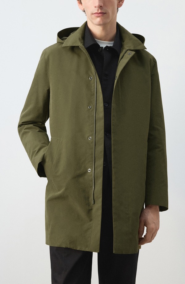 マンゴ メンズ アウター 上衣・上衣 パーカー MANGO Waterepellent Parka with Removable Hood Olive Green 緑であること