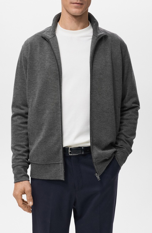 マンゴ メンズ アウター パーカー・スウェット レギュラー填まる 上衣 MANGO Regular Fit Zip Jacket Dark Heather Grey 薄墨色