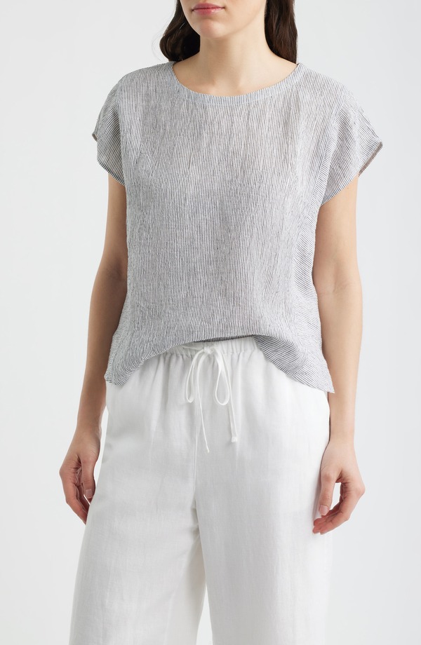 エイリーンフィッシャー レディース トップス シャツ リネン Eileen Fisher Organic Linen Square Top White/ Black ホワイト|ReVida 店