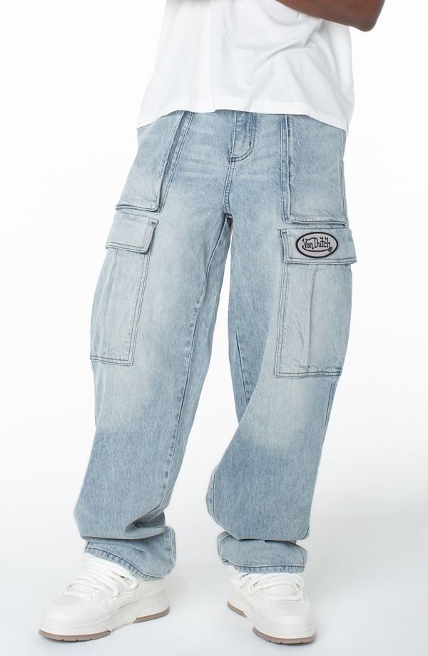 フォンダッチ メンズ ボトムス ジーンズズボン下 デニム Von Dutch Outlaws Cargo Utility Baggy Jeans Dew Point