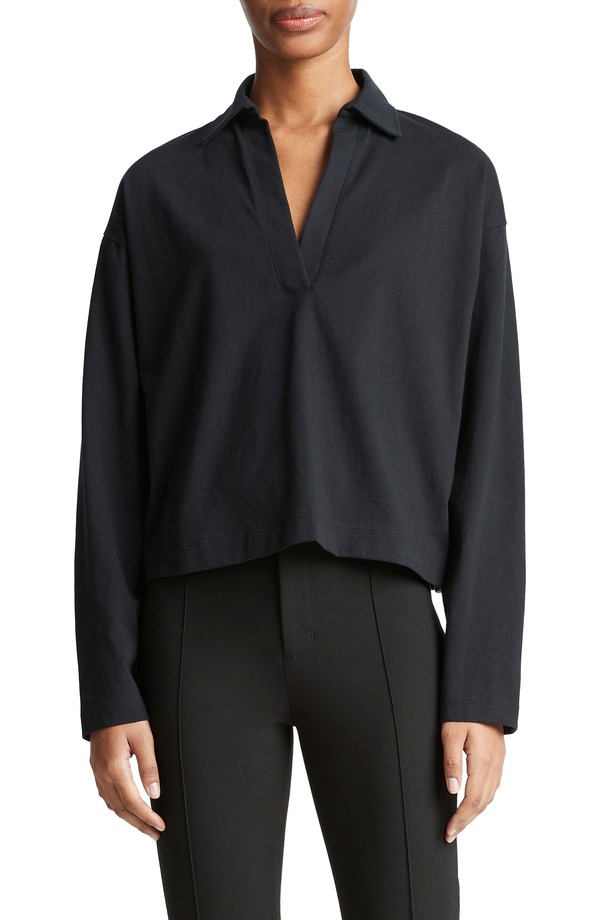 ヴィンス レディース トップス シャツ コットン Vinceasy Long Sleeve Cotton Polo Black ブラック｜ReVida 店