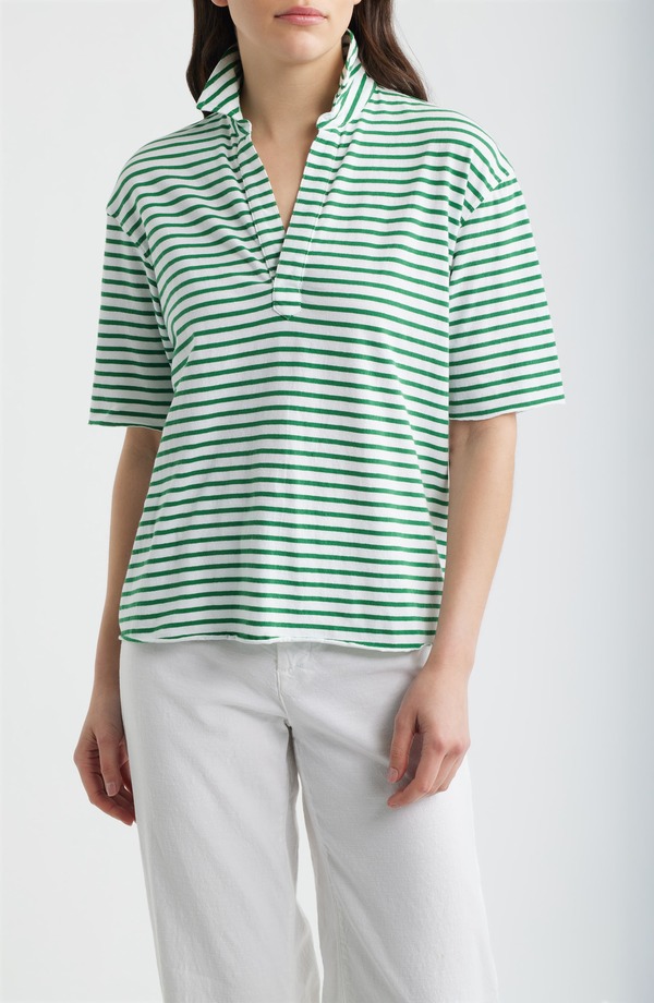 フランク & アイリーン レディース トップス シャツ Frank & Eileen Patty Short Sleeve Henley Green And White Stripe ホワイト|ReVida 店