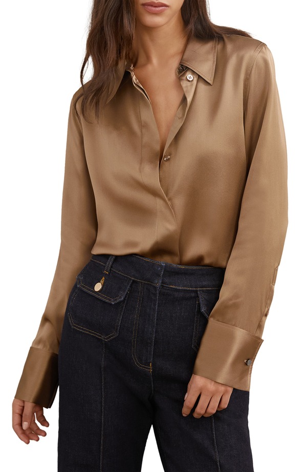 レイス レディース トップス プルオーバー 地絹 Reiss Ameira Silk Shirt Camel 駱駝