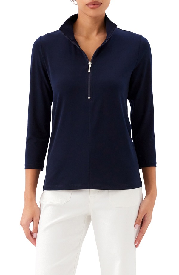 カレンケーン レディース アウター パーカー・スウェット ハーフジップ ジャージー Karen Kane Quarter Zip Travel Jersey Pullover Navy ネイビー|ReVida 店