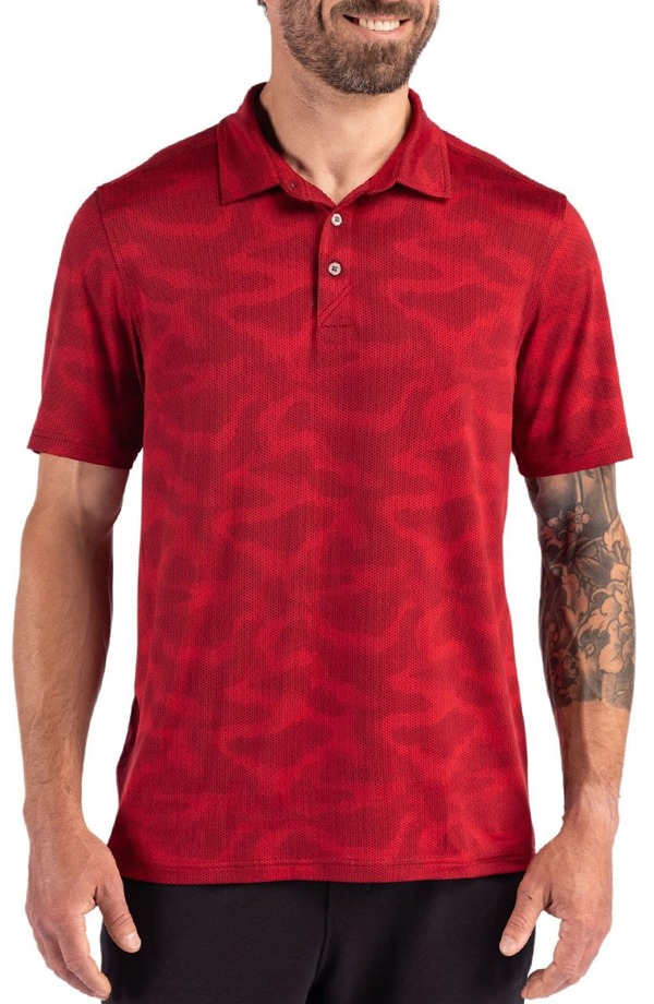 カッターアンドバック メンズ トップス ポロシャツ レギュラーフィット Cutter & Buck Epicomfort Camo Regular Fit Polo Cardinal Red レッド|ReVida 店
