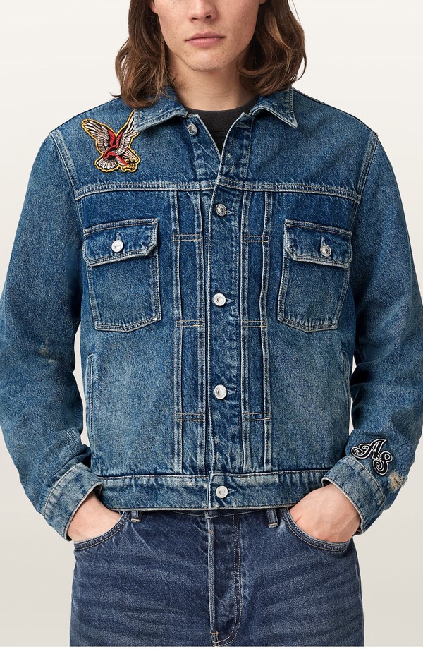 オールセインツ メンズ ボトムス ジーンズズボン下 上衣 AllSaints Exile Patch Denim Jacket Washed Indigo インディゴ