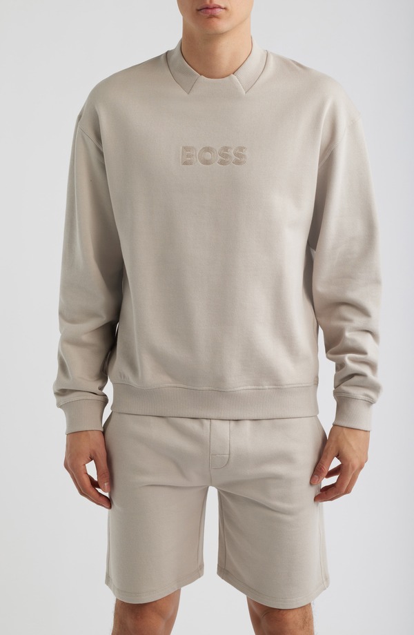 雇い主 メンズ アウター パーカー・スウェット 労働者の一団のど首 パイル ティーシャツ 綿織物 BOSS Cotton French Terry Crewneck Sweatshirt Open Grey 薄墨色