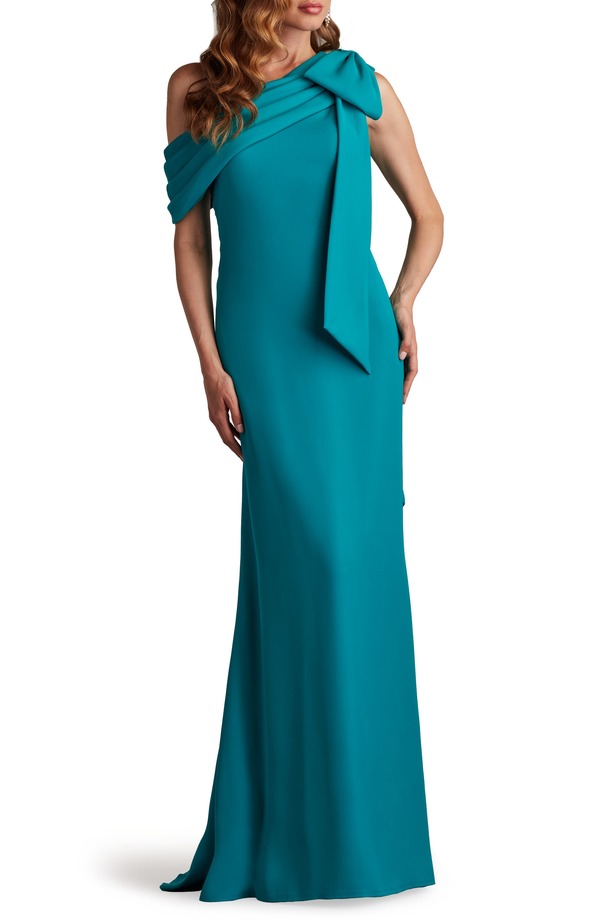 タダシショージ レディース トップス ワンピース クレープ ワンショルダー Tadashi Shoji One-Shoulder Crepe Column Gown Dusty Teal ティール｜ReVida 店 63,140円