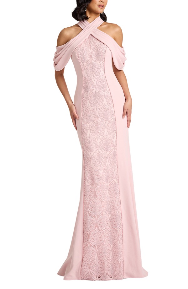 タダシショージ レディース トップス 衣裳 スピード競技 Tadashi Shoji Lace Inset Cold-Shoulder Gown Rose Quartz